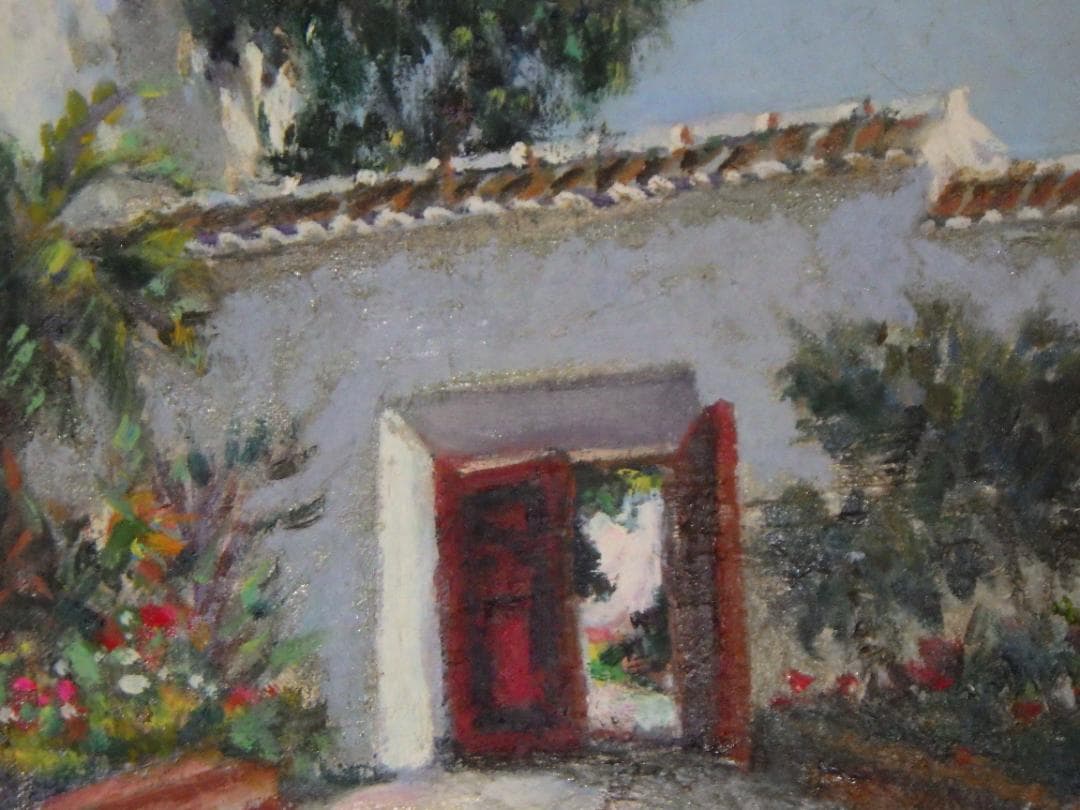 真作 春田美樹 油彩 闘牛場の内庭 ロンダ 肉筆 地図 木枠F6サイズ 一点物