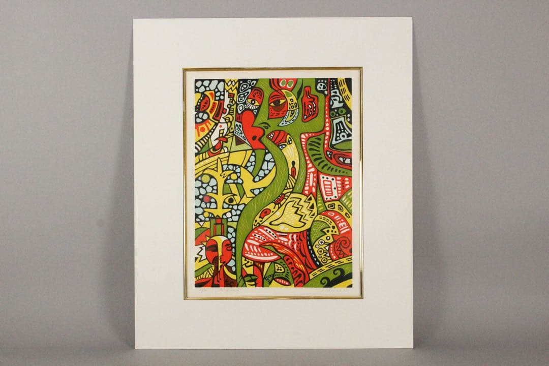 No4673額装　N.オヴァサコヴァ　リトグラフ「母性愛」85/100 送料無料