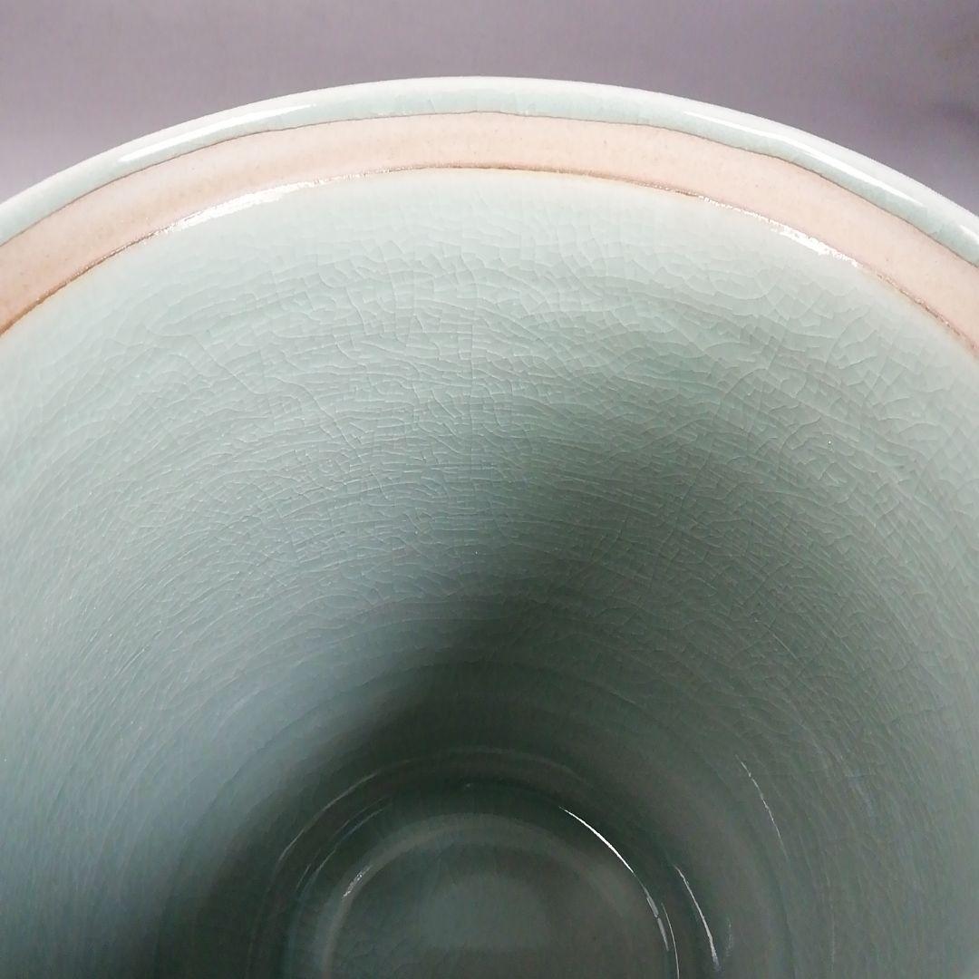 W73 水指 『青磁透刻』『芋頭水指』『金世龍 作』 共箱 茶道具