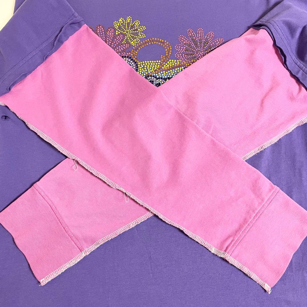 BLUEMARBLE ラインストーン 長袖 Tシャツ パープル S ロンT