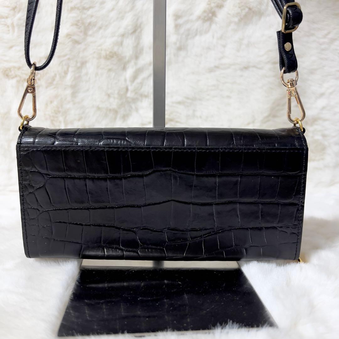 ADMJ ウォレットバッグ 長財布 2way スワロフスキー ビジュー ブラック