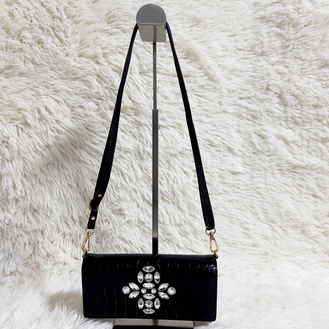 ADMJ ウォレットバッグ 長財布 2way スワロフスキー ビジュー ブラック
