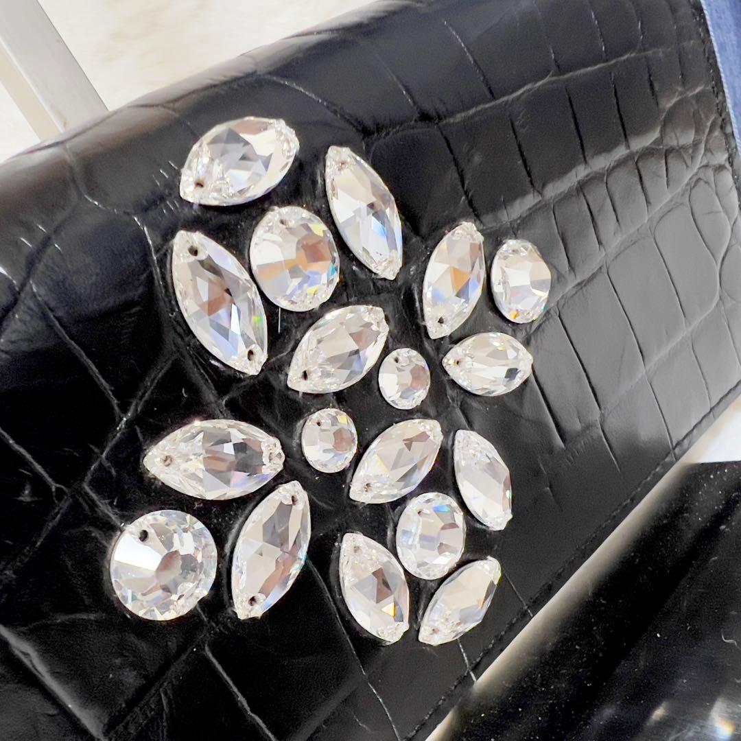 ADMJ ウォレットバッグ 長財布 2way スワロフスキー ビジュー ブラック