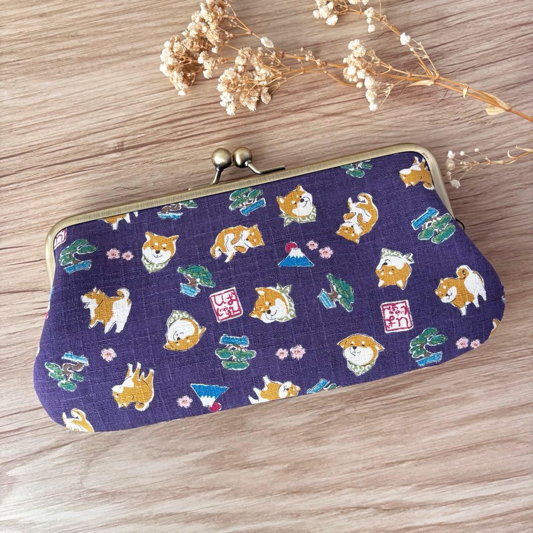 和風 柴犬柄 がま口長財布｜癒し系デザイン・カード収納たっぷり・ハンドメイド