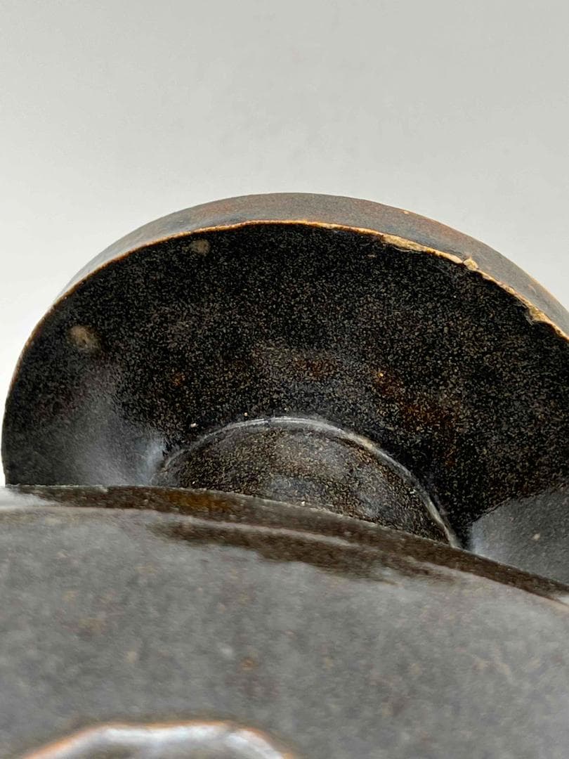 金～元時代 褐黑釉 木の葉文 大扁壺 花入 花瓶 茶道具(B-66)