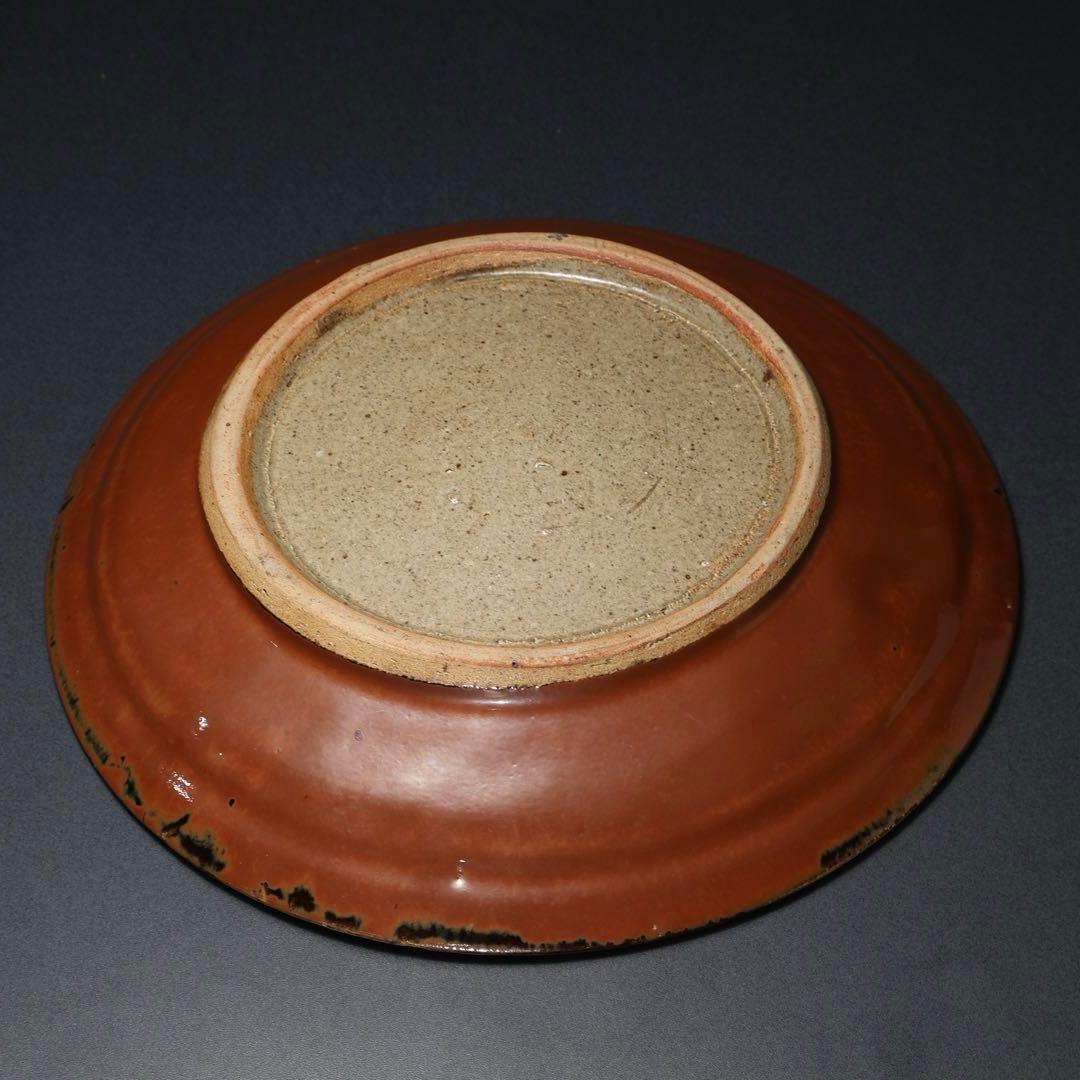 浜田庄司 柿釉縁丸皿直径∅27cm 人間国宝 民藝 R1489w2ラ