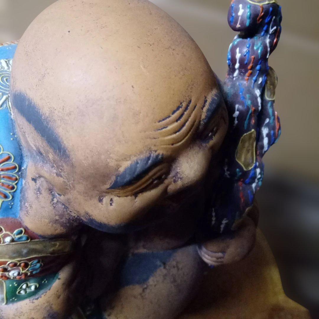 九谷焼　縁起物　特大　笑顔の福の神像 陶器製 45cm　アンティーク