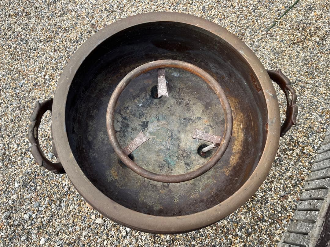 火鉢 アンティーク 骨董品 昭和レトロ 工芸品 銅製 台座付き 五徳付き