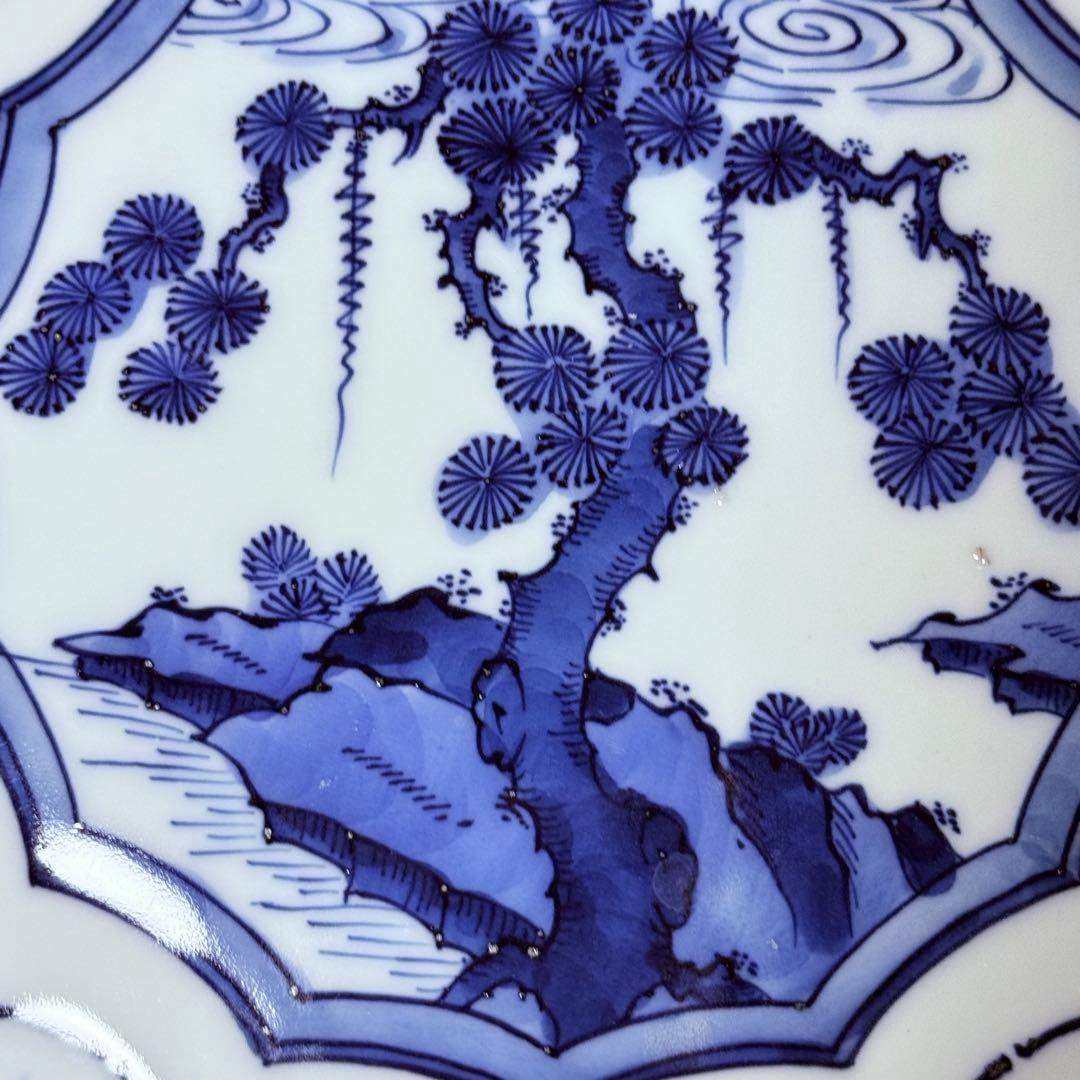 肥前南河原源右衛門 作 染付草花文 皿 源右衛門窯 直径30㎝ 尺