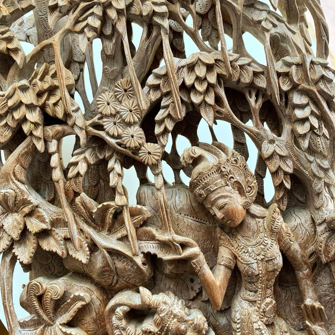 インドネシア 透し彫り ヴィンテージ レリーフ 壁掛け バリ彫刻 木彫画