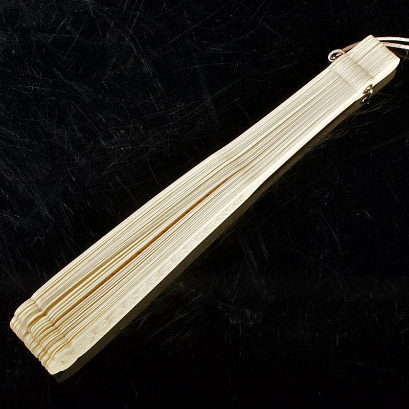 中国 獣骨製 細密彫刻 扇子 合せ箱 M R5726