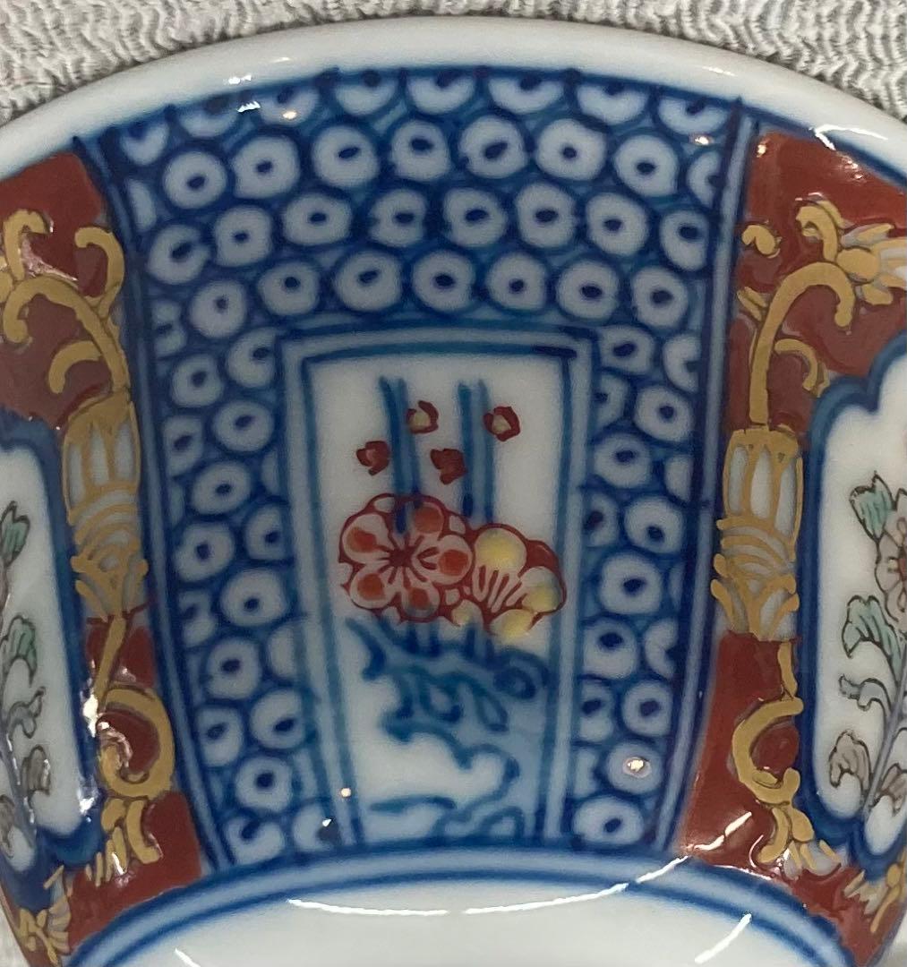 B97s 柿右衛門窯 煎茶碗 6客 松竹梅に菊図 「福」銘 箱