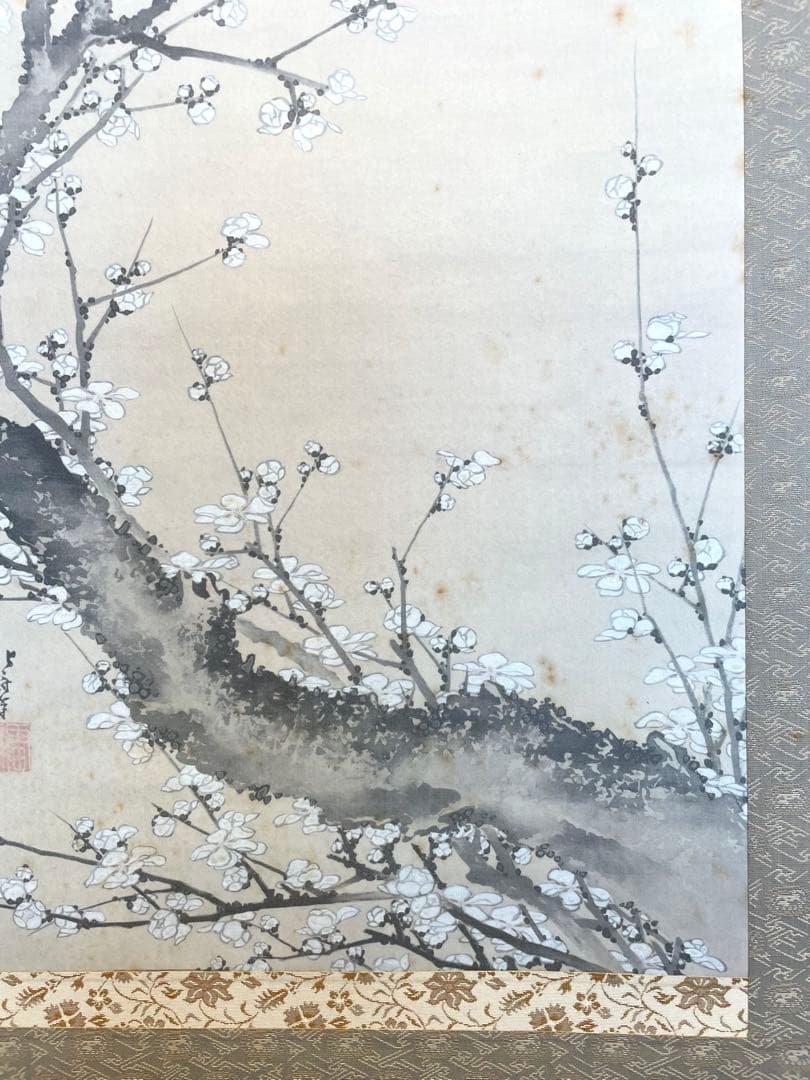 葛飾北斎 「白梅図」印刷工芸 掛軸 掛け軸 絵画 茶掛 春 絵画 日本画