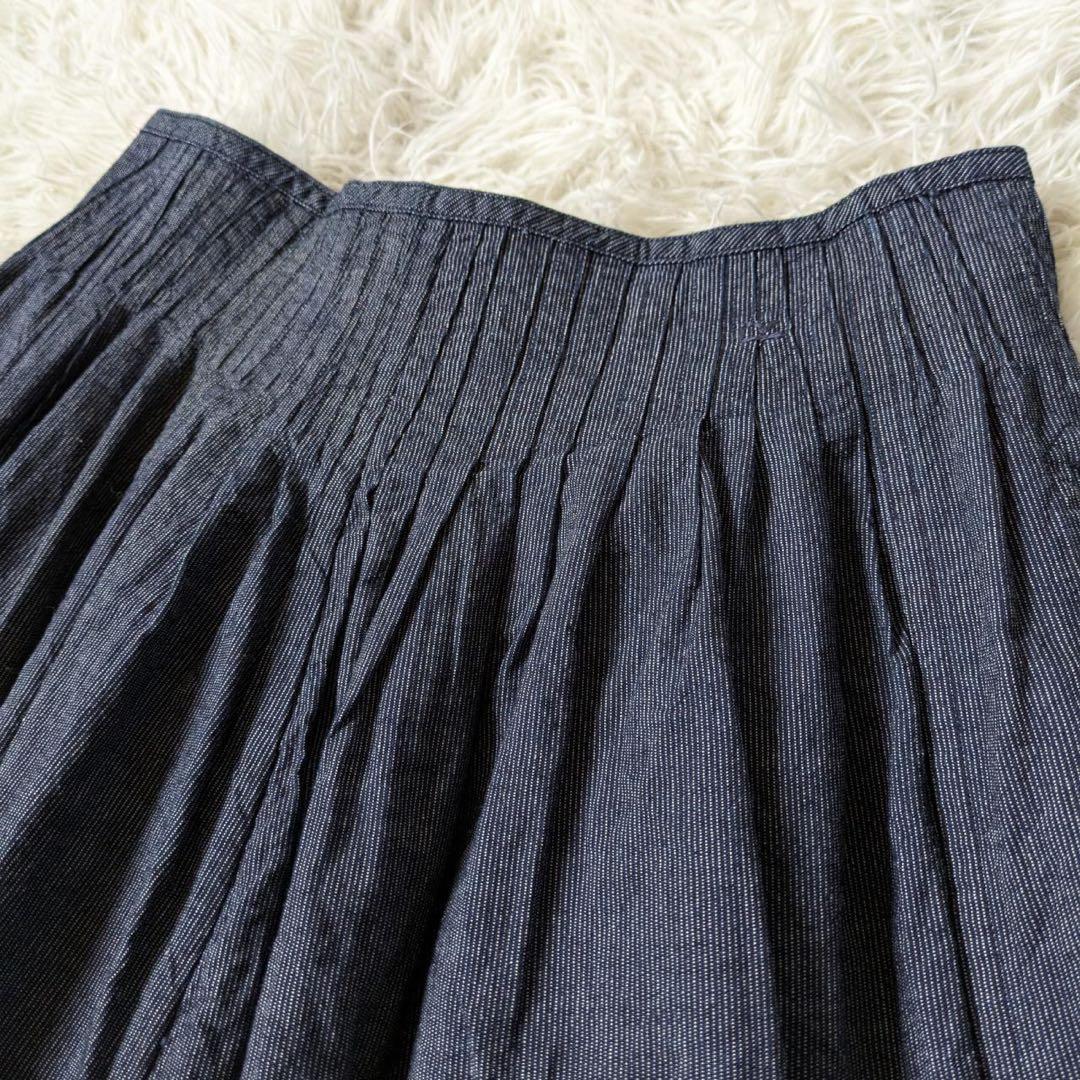45R キュロットギャザーワイドパンツ　ストライプ　インディゴ　サイズ1 日本製