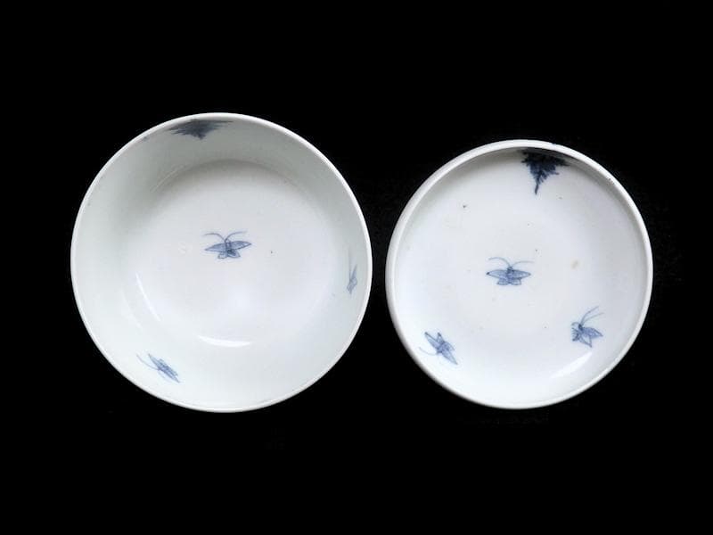 古伊万里 染付 人参に蝶の図 蓋茶碗 江戸期 C452AS-CAy - メルカリ