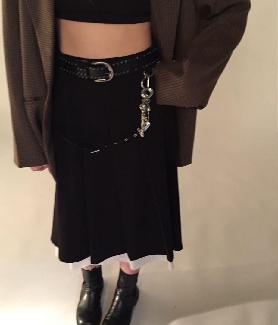 9/30まで！Belted layered pleats midi skirt