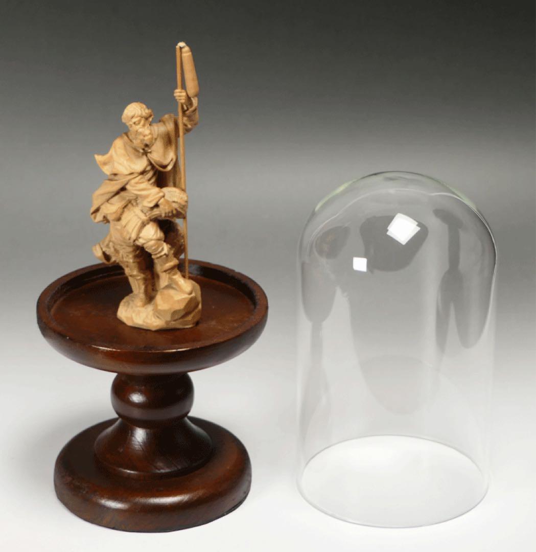 木彫・聖イシドロ像 ガラスドーム入り 】キリスト教美術 聖人像