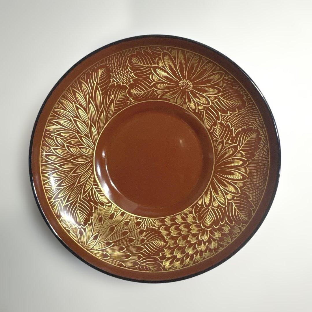 煎茶道具 能登 輪島塗 沈金 菊模様 茶托