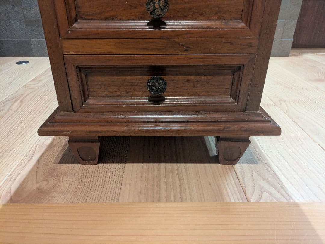 アンティーク ローチェスト 天然木 大理石トップ 3段チェスト サイド