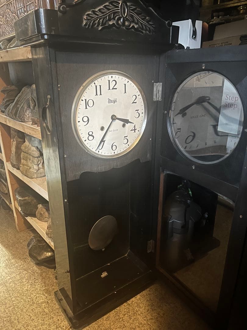 明治振り子時計、約100センチ柱時計 ゼンマイ振り子時計、30日巻き、明治時計