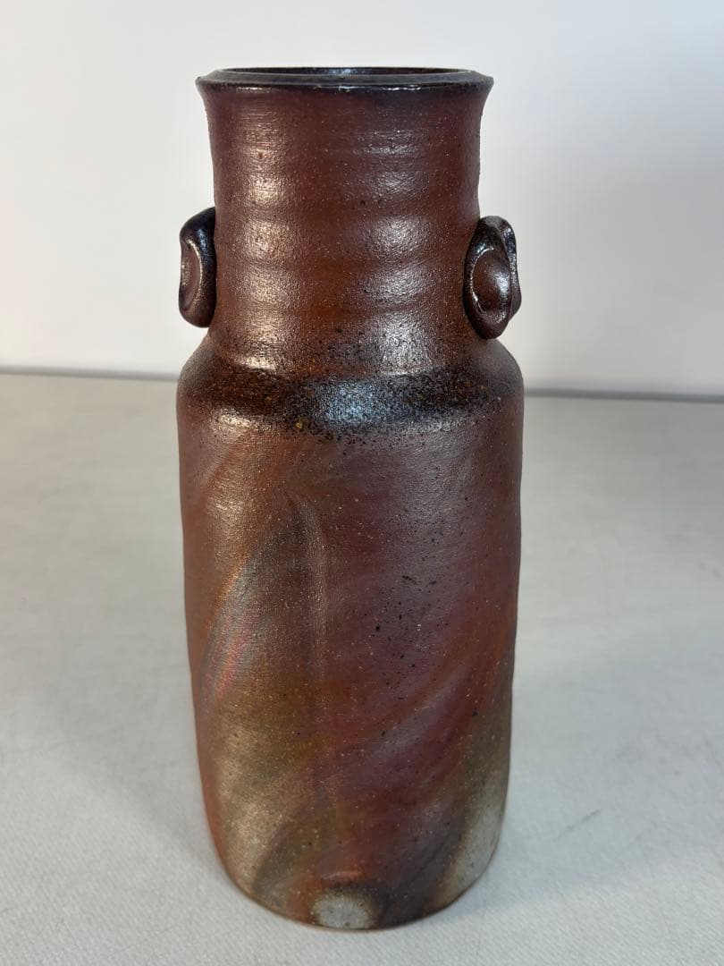 備前焼「松園」 窯変 花入れ 花瓶 共箱あり