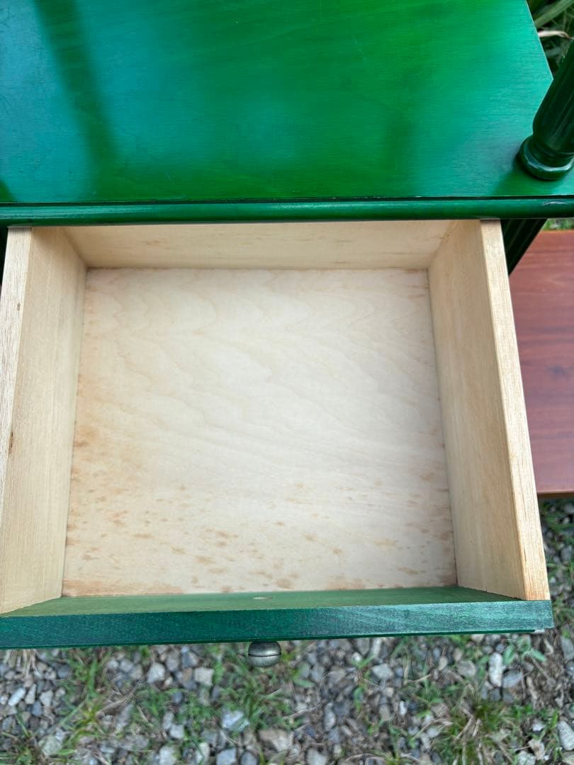 昭和レトロ グリーンの木製電話台・ファックス台 飾り棚 花台