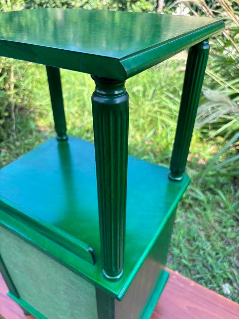 昭和レトロ グリーンの木製電話台・ファックス台 飾り棚 花台