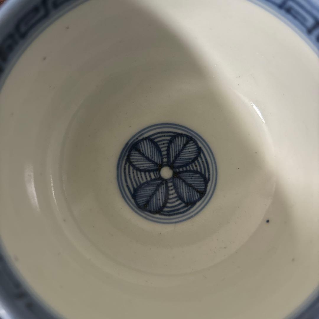 古伊万里幾何学紋染付 湯呑み1点 ころ茶碗 江戸時代 アンティーク 白磁