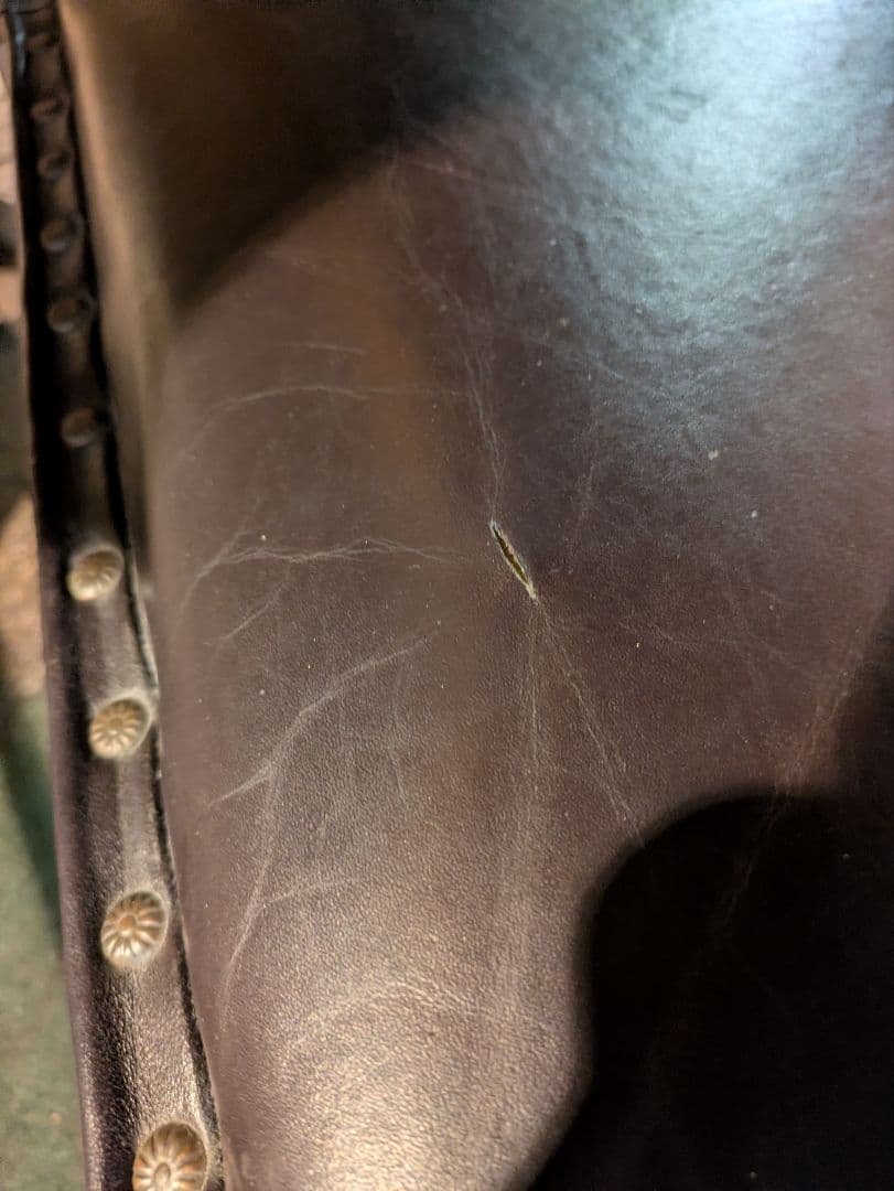 フランスアンティーク調 本革シャビーシック デスクチェア チーク材