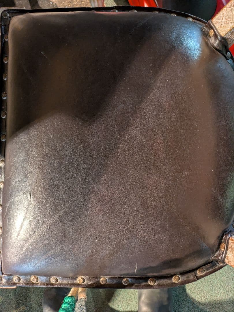 フランスアンティーク調 本革シャビーシック デスクチェア チーク材