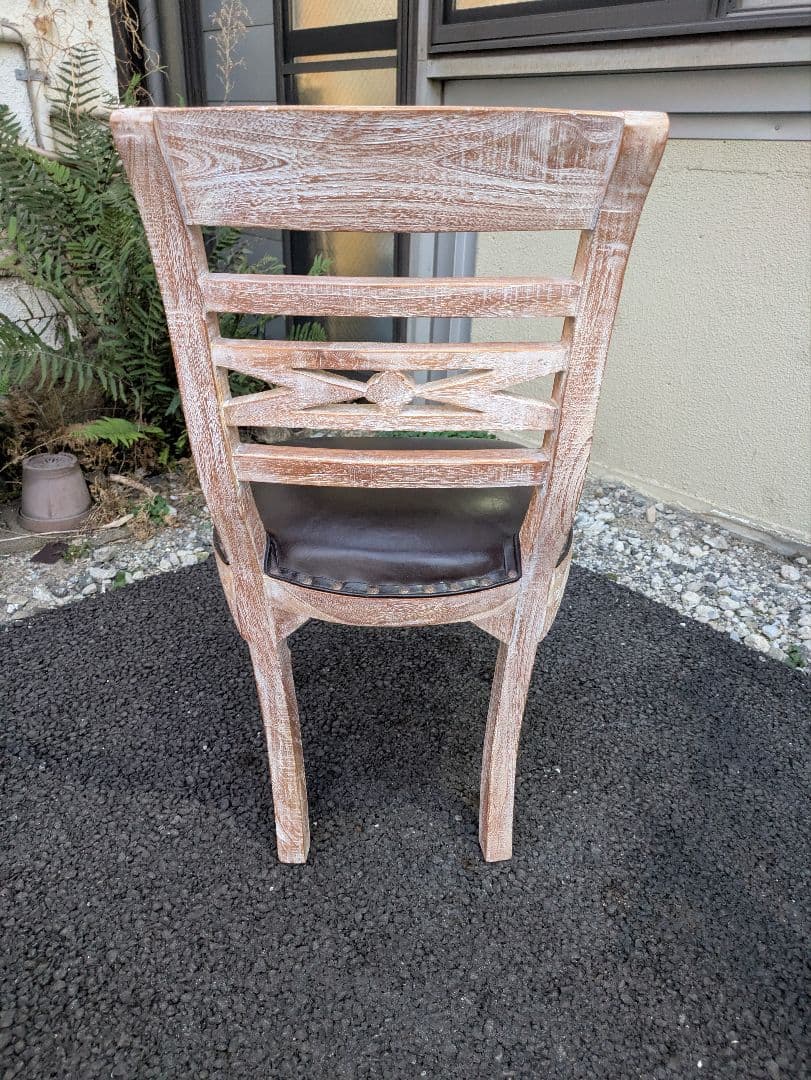 フランスアンティーク調 本革シャビーシック デスクチェア チーク材