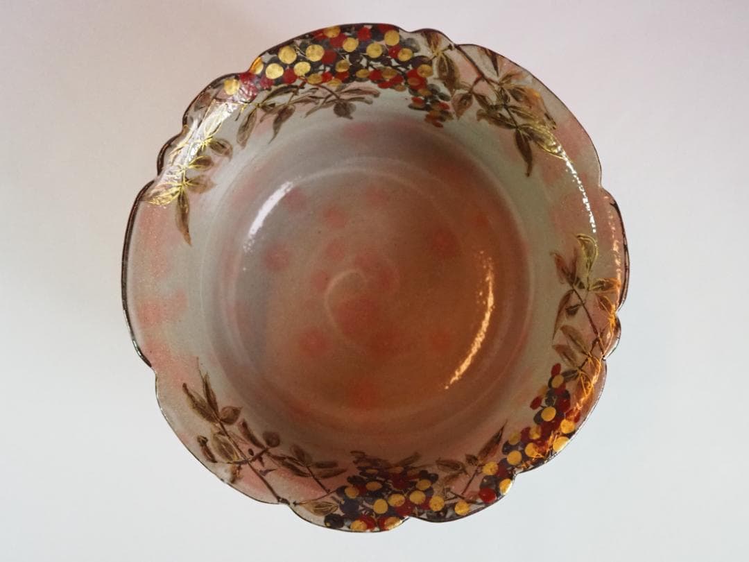 8代吉向十三軒造『南天絵菓子鉢』（共箱）