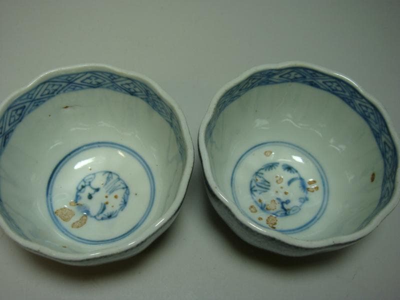 蕎麦猪口□微塵唐草紋 古伊万里染付ソバチョコ 成化年製 時代物