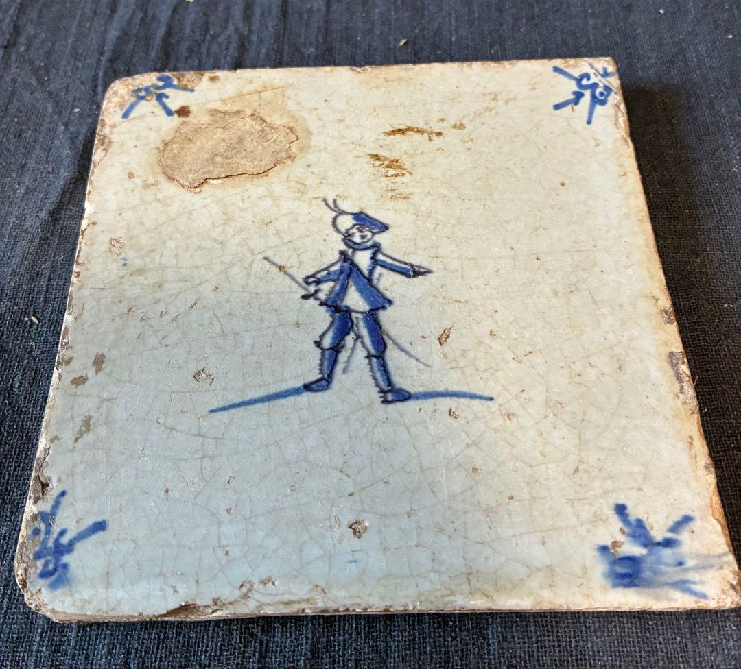 17世紀 オランダ 厚みのある 色絵デルフトタイル デルフトタイル 17