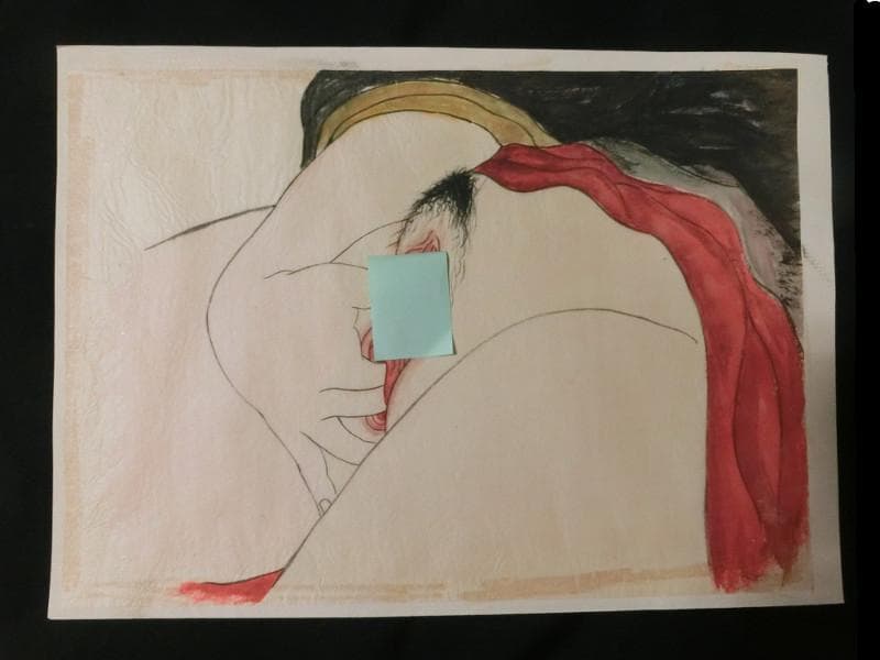 迫力の　誇張！　怒張！　大判 春画　手描き4枚　日本画 艶絵