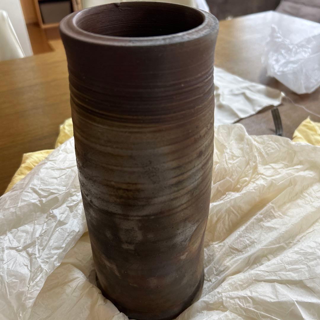 人間国宝 藤原雄 備前焼花入 共箱、共布