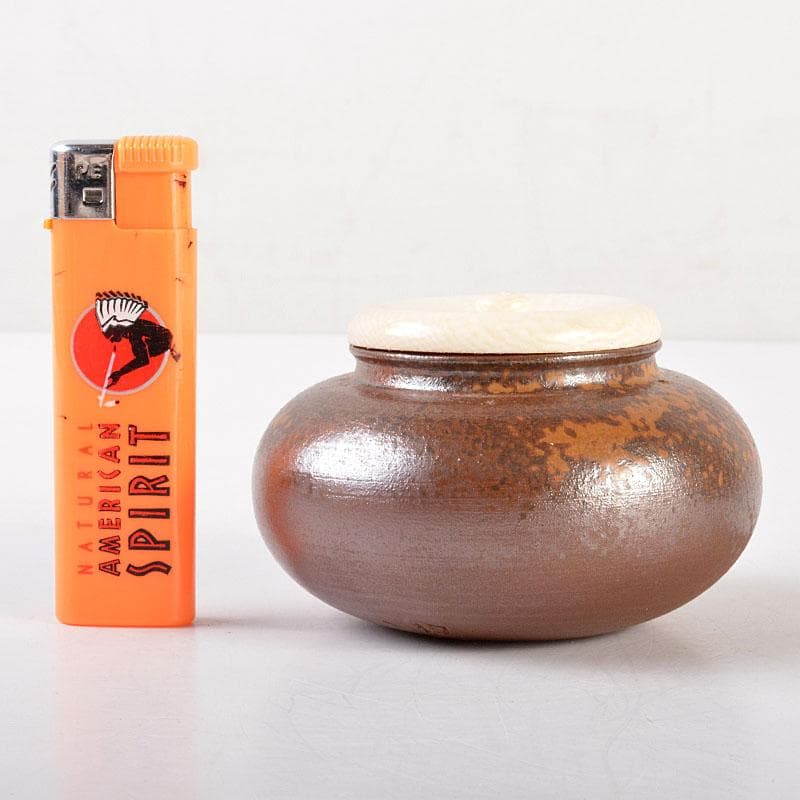 茶道具 備前焼 木村陶峰造 胡麻焼 大海茶入 仕覆付 共箱 V