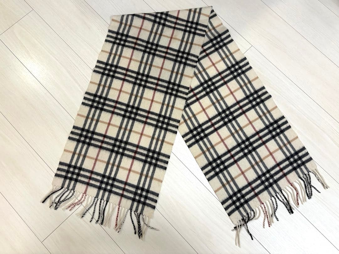 BURBERRY 100%カシミヤ マフラー ホワイトチェック柄