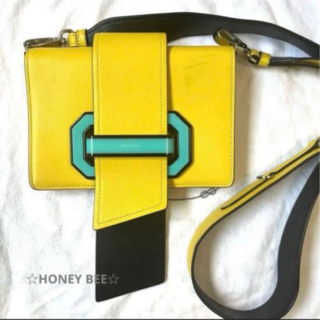 PRADA ショルダーバッグ レザー イエロー　プラダ　プレックスリボンバッグ