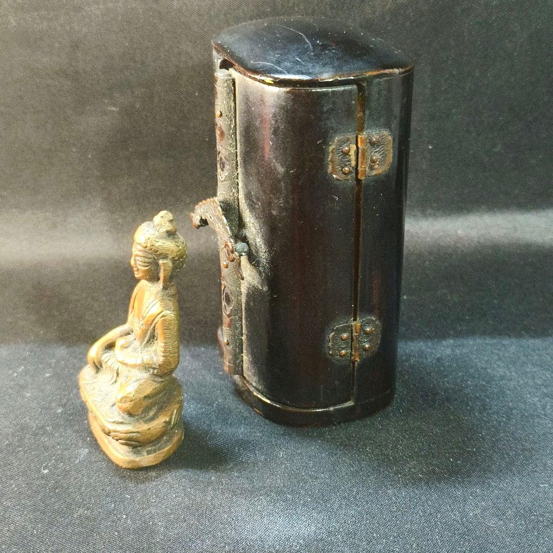 中国古美術 古銅薬師仏 漆厨子付 チベット密教 仏教美術 清朝骨董 寺院流出