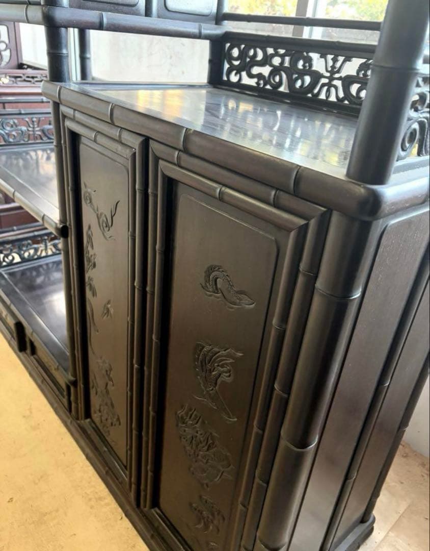 螺鈿細工 引き出し收納 木彫 花台 電話台 置物台 サイドテーブル2点