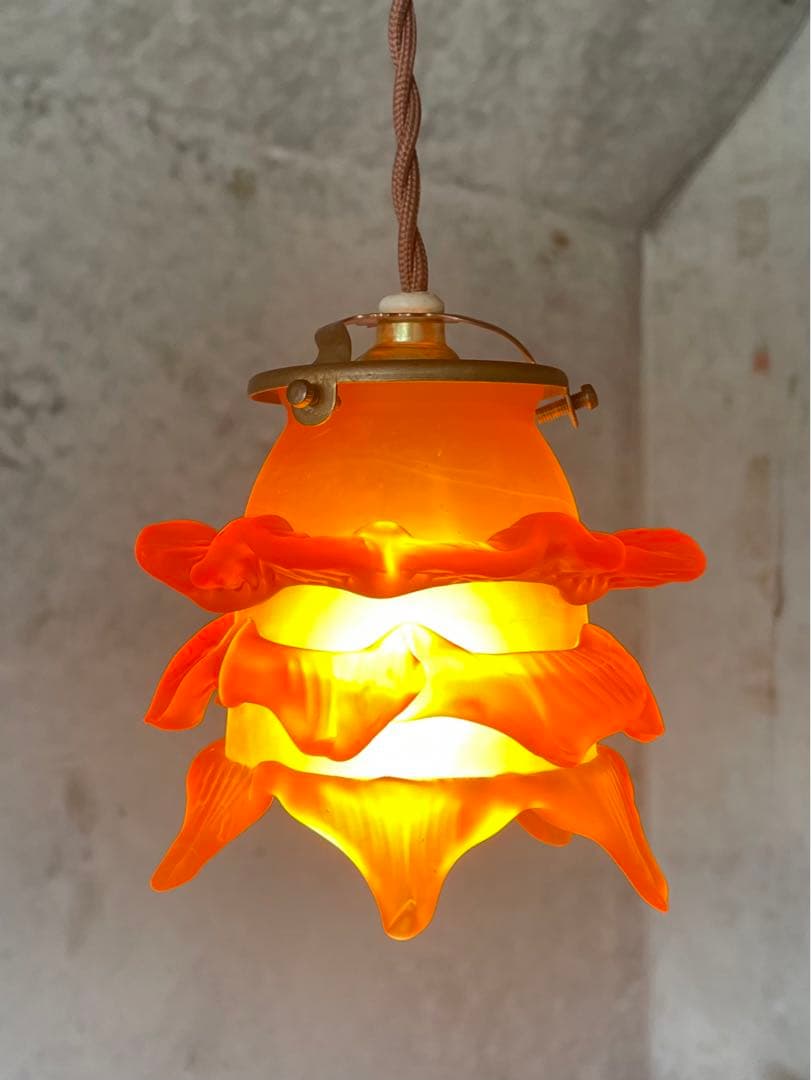 72. 40's フランスアンティーク 古民家 ガラスシェードペンダントランプ