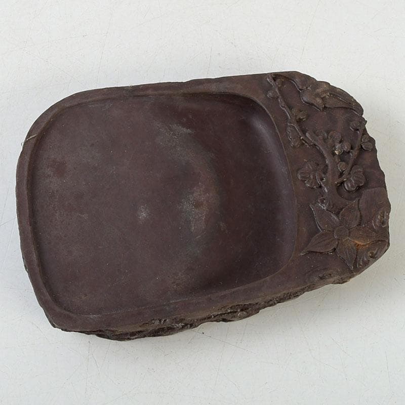 中国 書道具 花鳥彫 端渓硯 唐木箱 C 9599