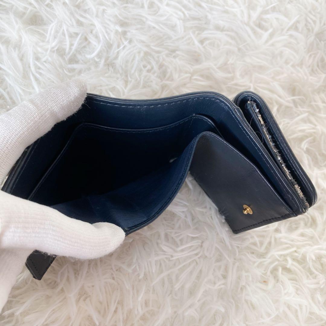 【美品】Dior ディオール オブリーク 三つ折り財布 キャンバス　ネイビー
