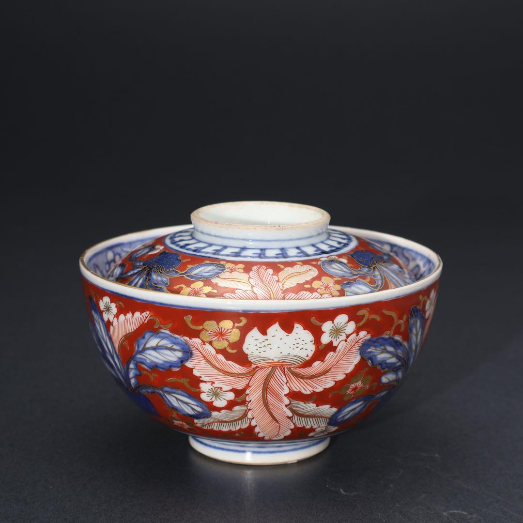 伊万里赤絵野菜図煮物碗2客　色絵　古伊万里　骨董　蓋物　R1361w3B2