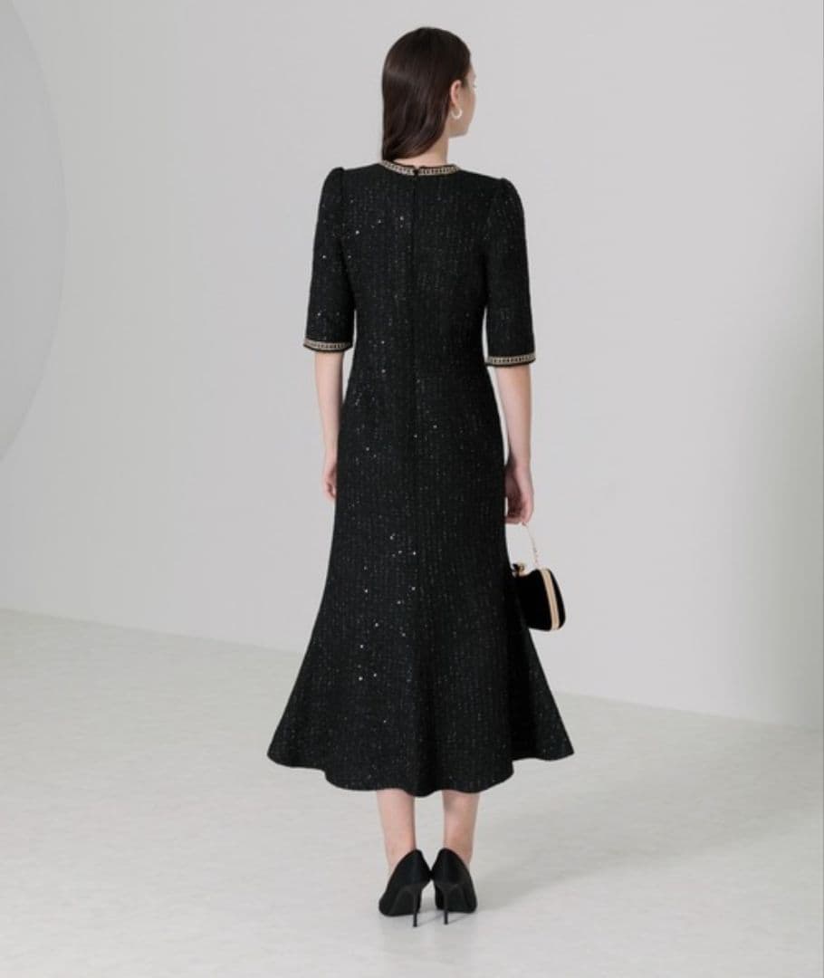 美品✨LEJA　ラメ混ツイードレザーパイピングパール釦スパンコールマーメイド　S