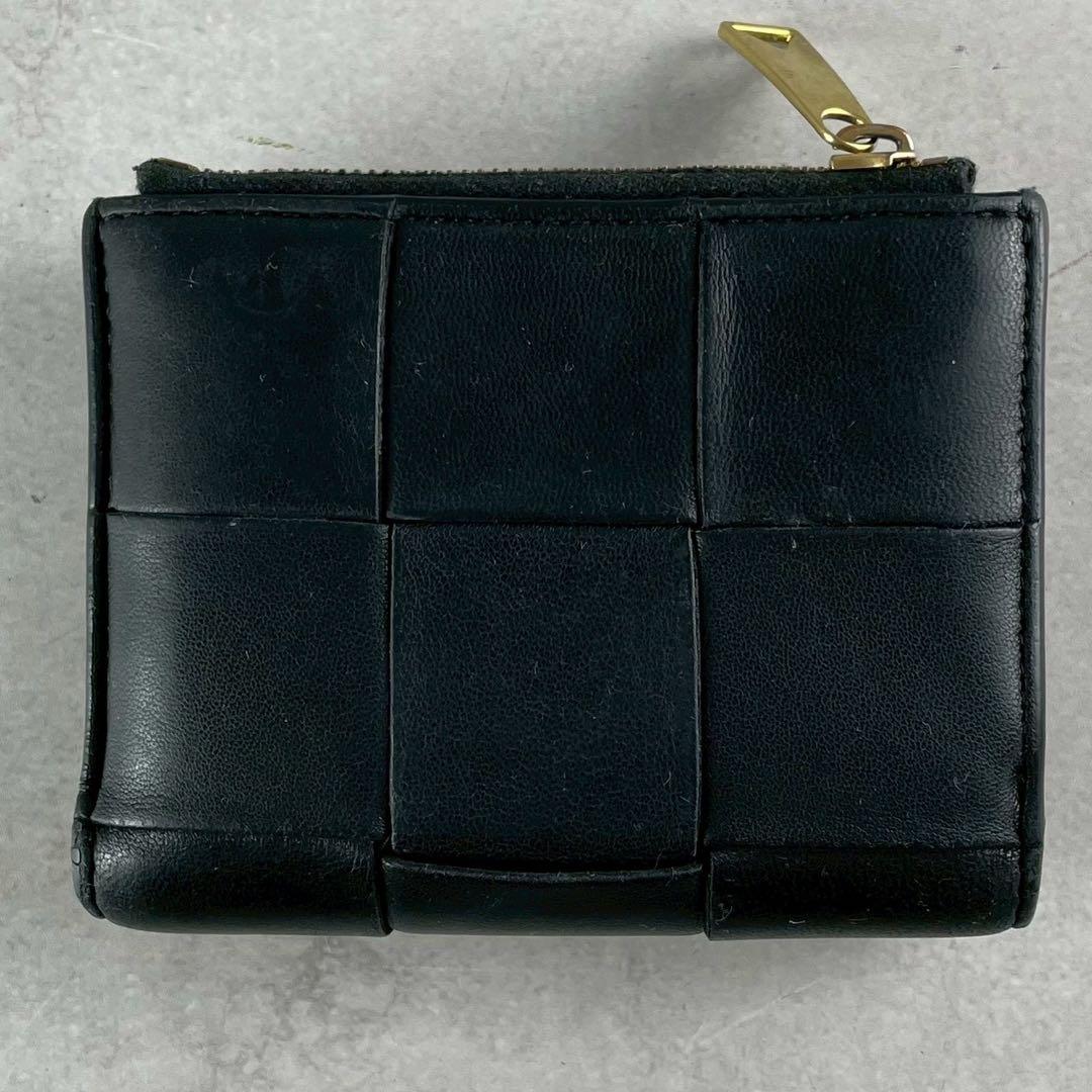 【美品】ボッテガヴェネタ 折り財布 カセット イントレ レザー ブラック 金具