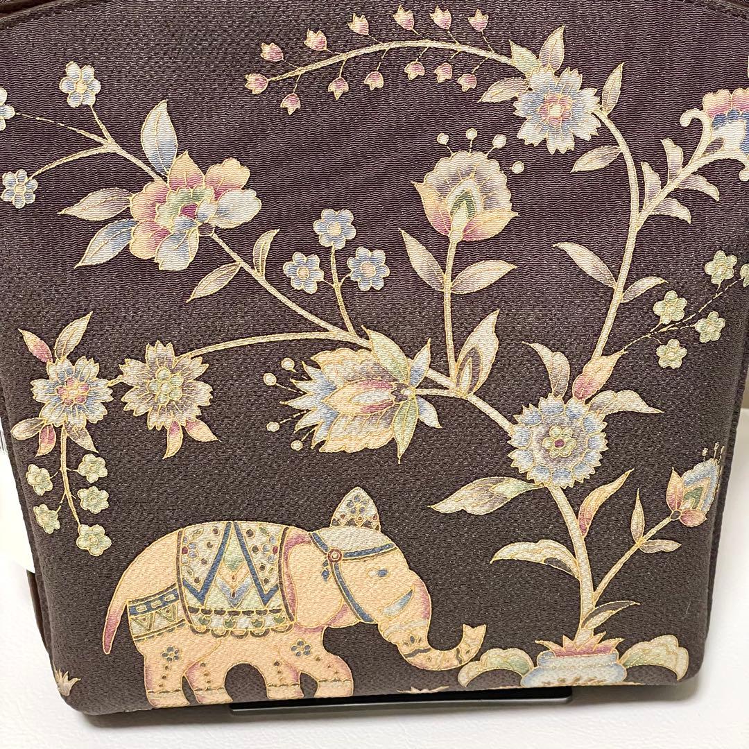 極美品 岡島 岡重 利休バッグ 皇室御用達 象更紗 希少 フォーマル 金具 正絹