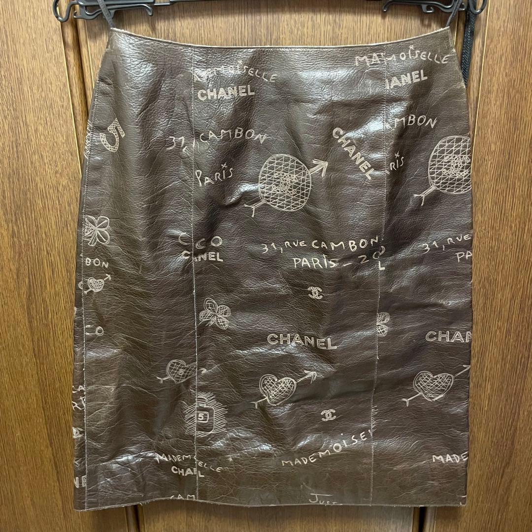 シャネル CHANEL レザースカート ブラウン