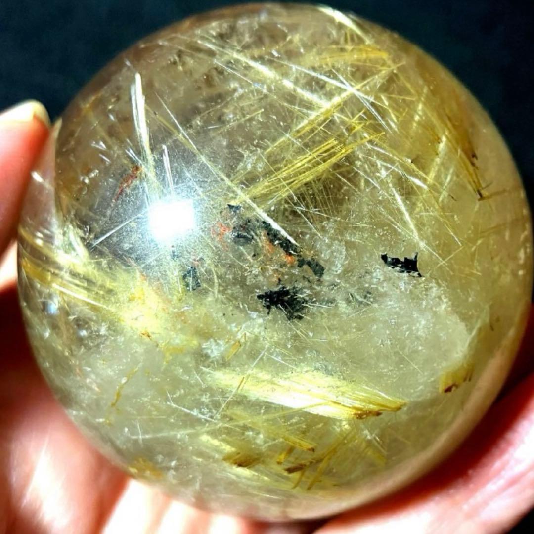 超大玉 63mm ゴールドタイチンルチルクォーツ 丸玉 スフィア 金針水晶